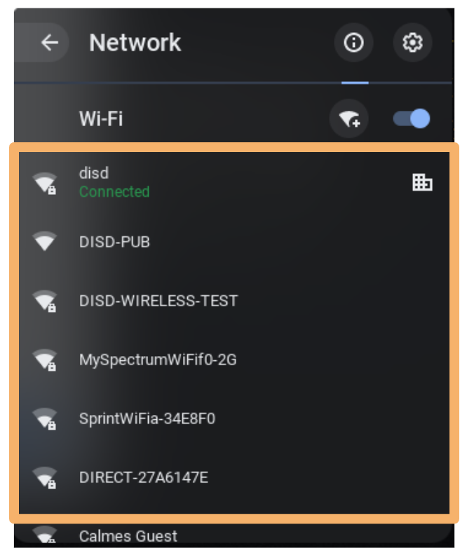 Select your WiFi from the populated list. 